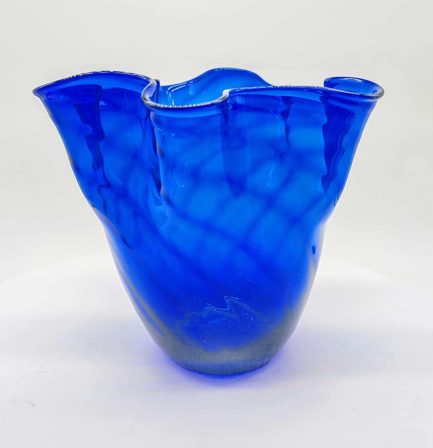 1960s Vintage Blue Jacketed Fazzoletto Vase in Murano Glass by Ca'dei Vetrai - Made in Italt