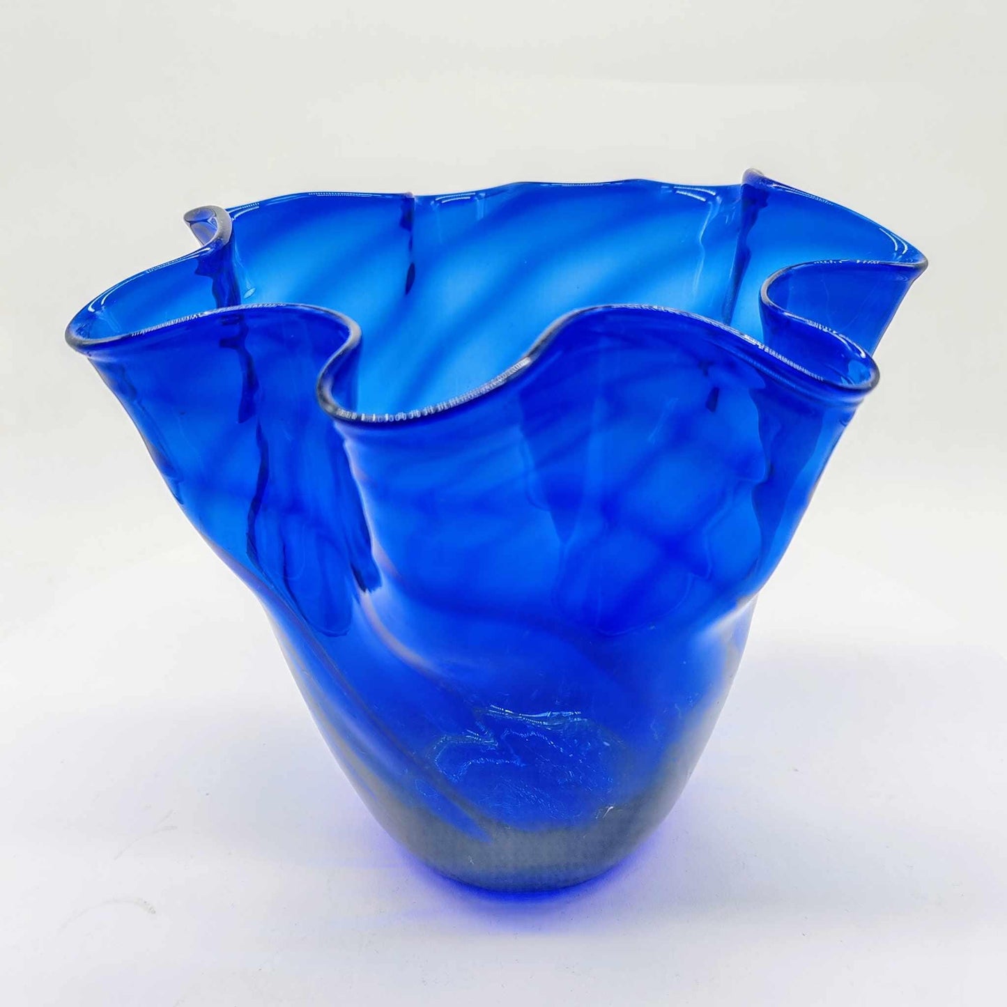1960s Vintage Blue Jacketed Fazzoletto Vase in Murano Glass by Ca'dei Vetrai - Made in Italt