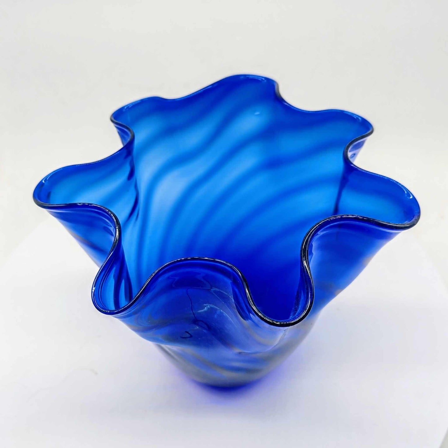 1960s Vintage Blue Jacketed Fazzoletto Vase in Murano Glass by Ca'dei Vetrai - Made in Italt