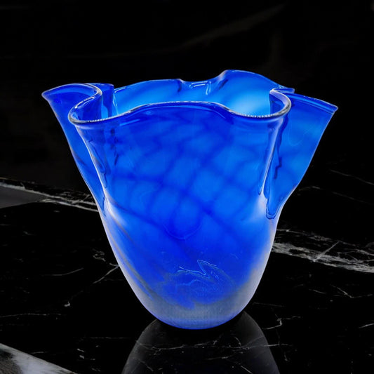 1960s Vintage Blue Jacketed Fazzoletto Vase in Murano Glass by Ca'dei Vetrai - Made in Italt