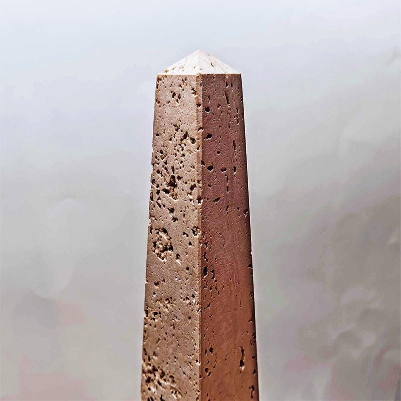 1960s Stunning Pair of Large Obelisks in Hand Carved Italian Travertine. Made in Italy - 50 cm h - 19.68 h inches.