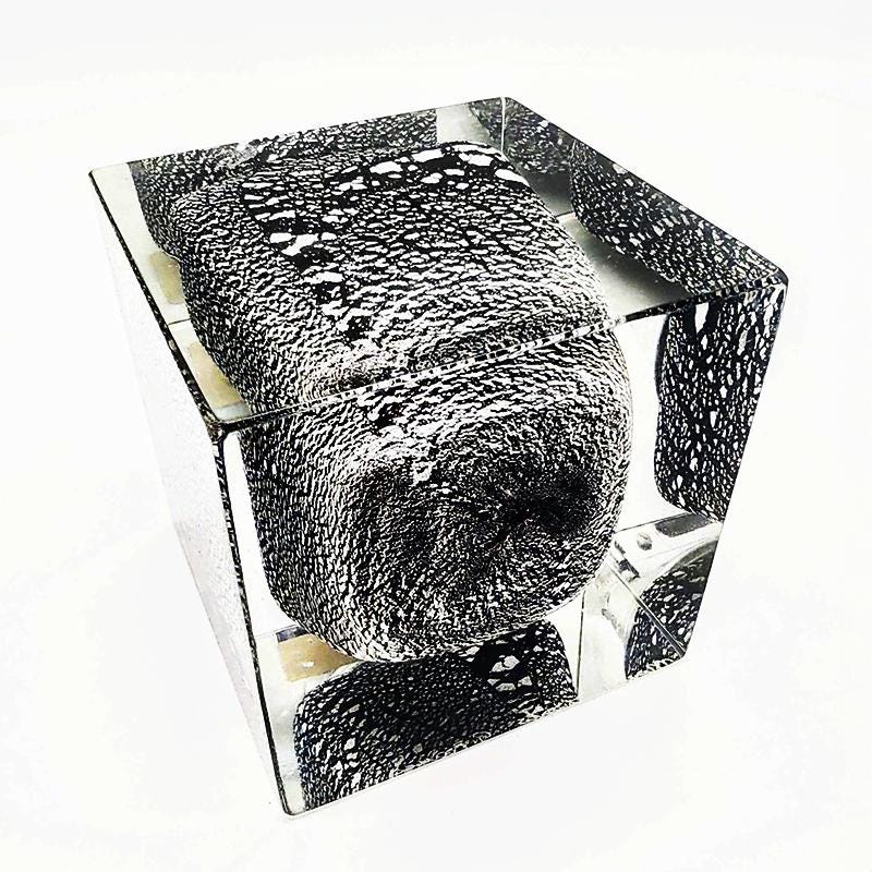 1980s Stunning  Rare Lighter in Handworked Glossy Black Glass of Murano with Silver Accents by Mandruzzato. Made in Murano, Italy