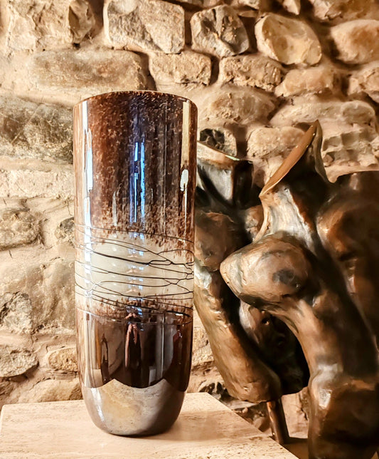 1970s Big Jacketed Vase in Murano Glass with silver finishes. Made in Italy.