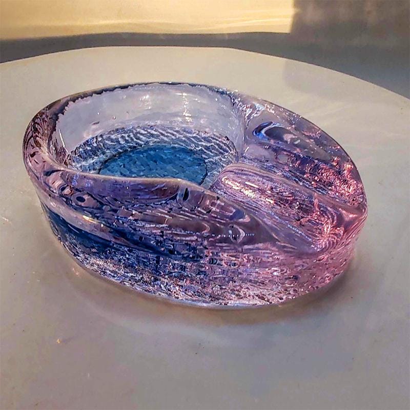 1970s Oval Ashtray or Catch-all in Murano Glass. Made in Italy.