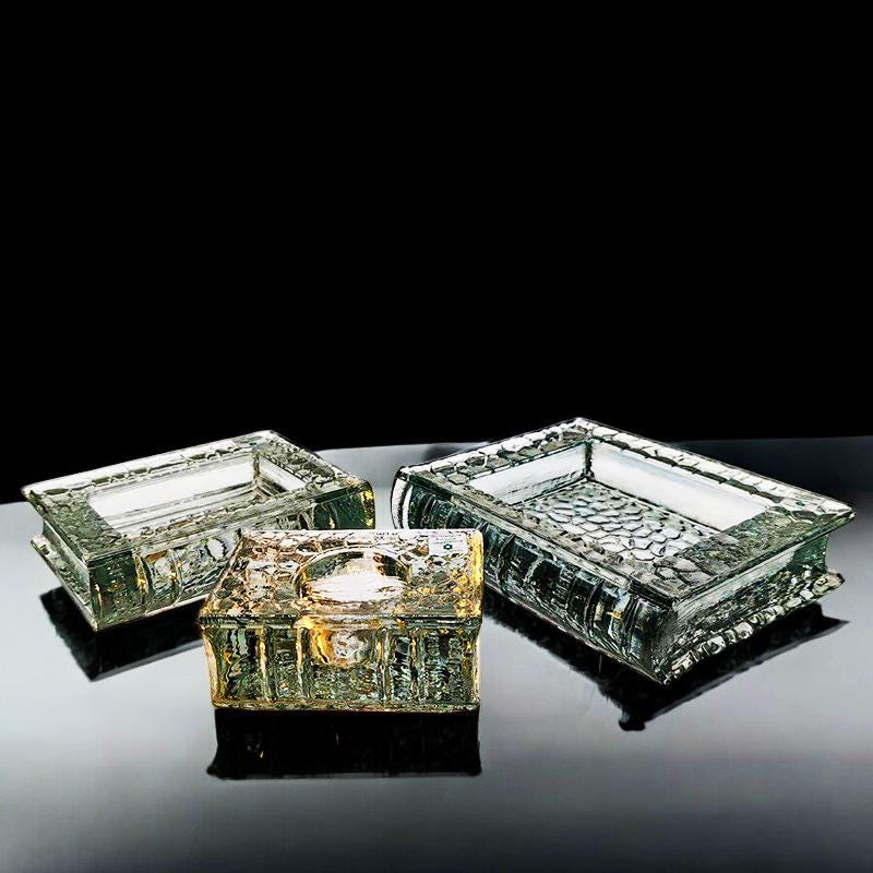 1970s very Rare Set of 3 Book shaped Ashtrays in Murano Glass  by Antonio Imperatore. Made in Italy.
