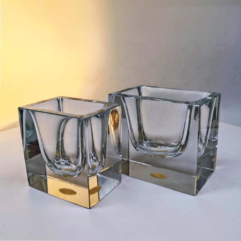 1960s Set of 2 Rectangular Transparent Ashtray / Bowl or Catch-all in Murano Glass by Flavio Poli for Seguso. Made in Italy.