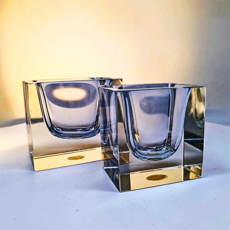 1960s Set of 2 Rectangular Transparent Ashtray / Bowl or Catch-all in Murano Glass by Flavio Poli for Seguso. Made in Italy.