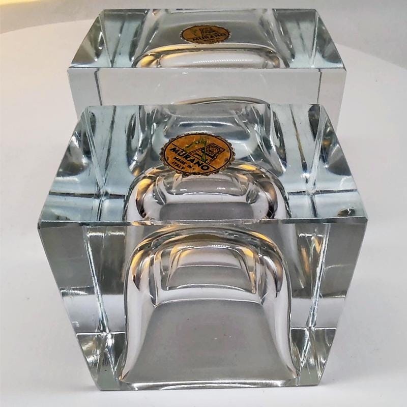 1960s Set of 2 Rectangular Transparent Ashtray / Bowl or Catch-all in Murano Glass by Flavio Poli for Seguso. Made in Italy.