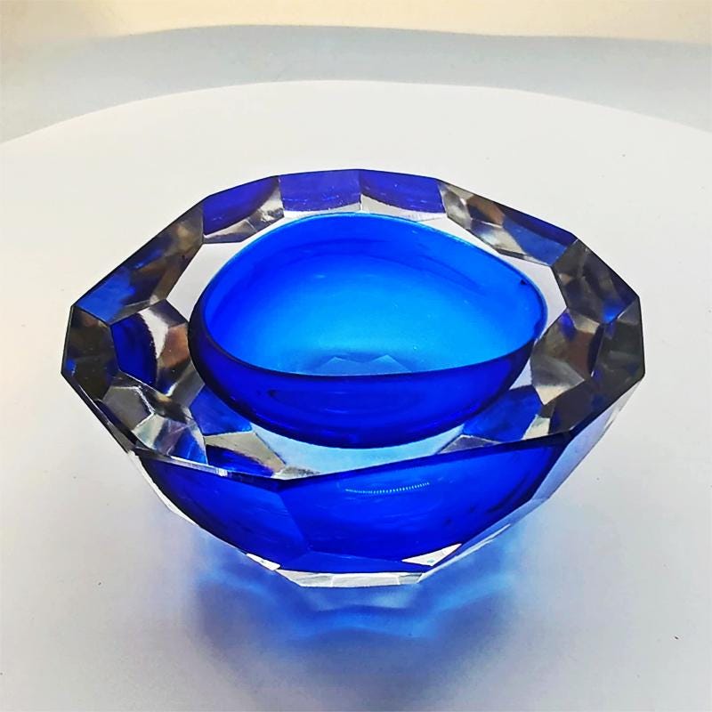 1960s Blue  Geode - Ashtray  in Murano Glass by Flavio Poli for Seguso, Made in Italy