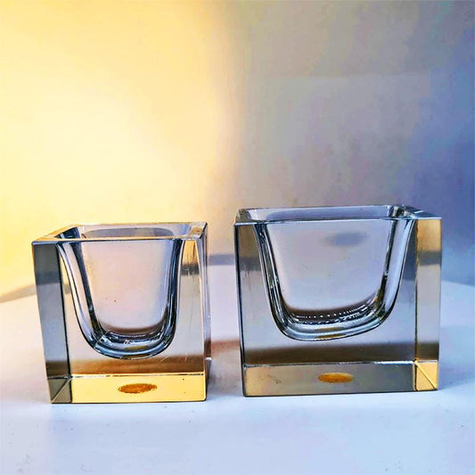 1960s Set of 2 Rectangular Transparent Ashtray / Bowl or Catch-all in Murano Glass by Flavio Poli for Seguso. Made in Italy.