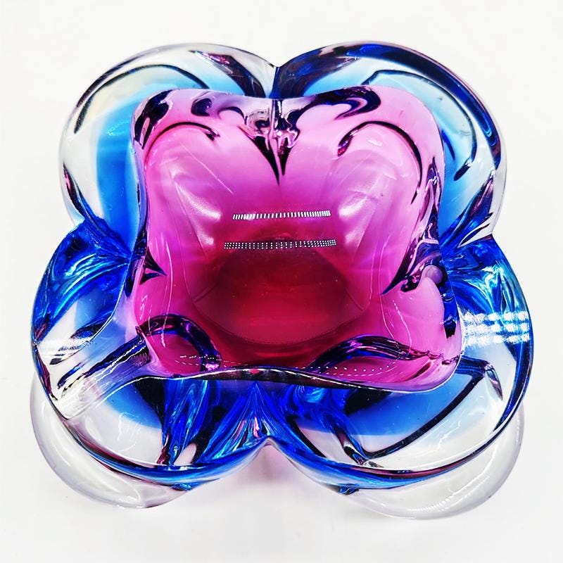 1960s Stunning  Pink and Sky Blue Ashtray or Catch-all in Murano Glass. Made in Italy.