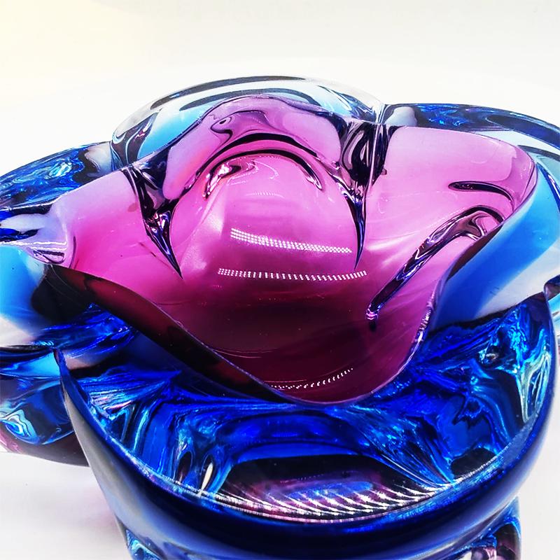1960s Stunning  Pink and Sky Blue Ashtray or Catch-all in Murano Glass. Made in Italy.