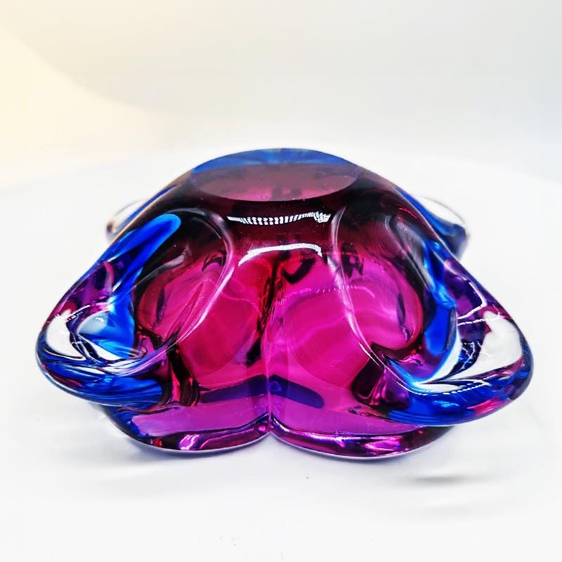 1960s Stunning  Pink and Sky Blue Ashtray or Catch-all in Murano Glass. Made in Italy.