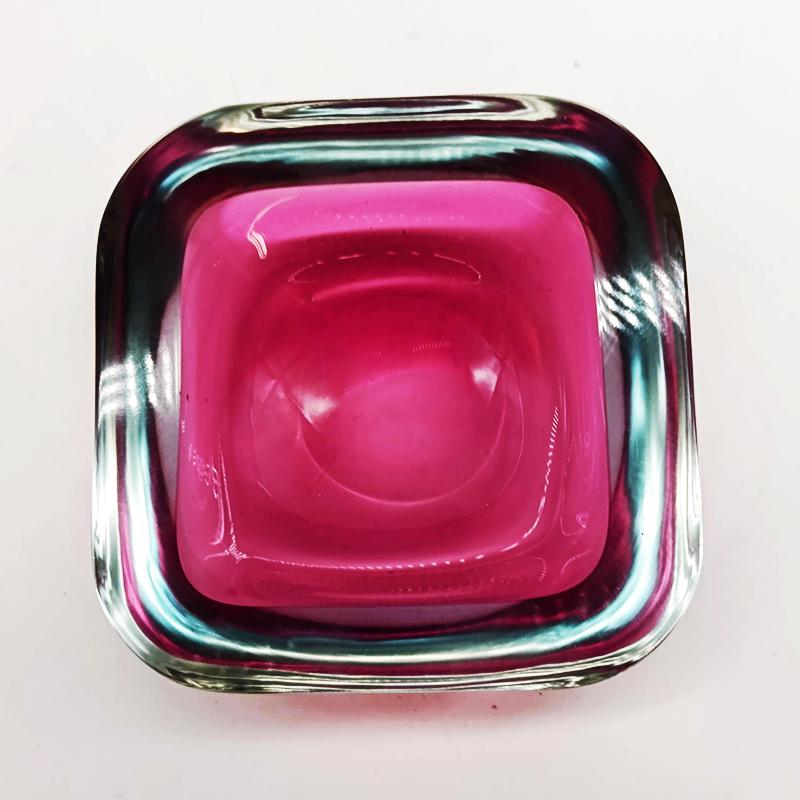 1960s Pink Square with Round Corners Ashtray or Catch-all in Murano Glass. Made in Italy.