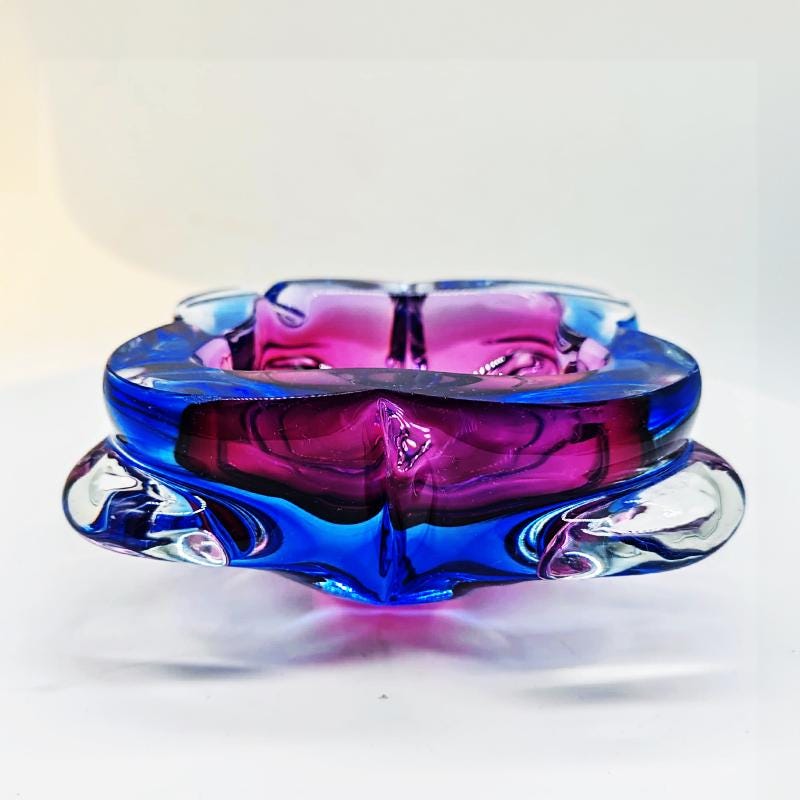 1960s Stunning  Pink and Sky Blue Ashtray or Catch-all in Murano Glass. Made in Italy.