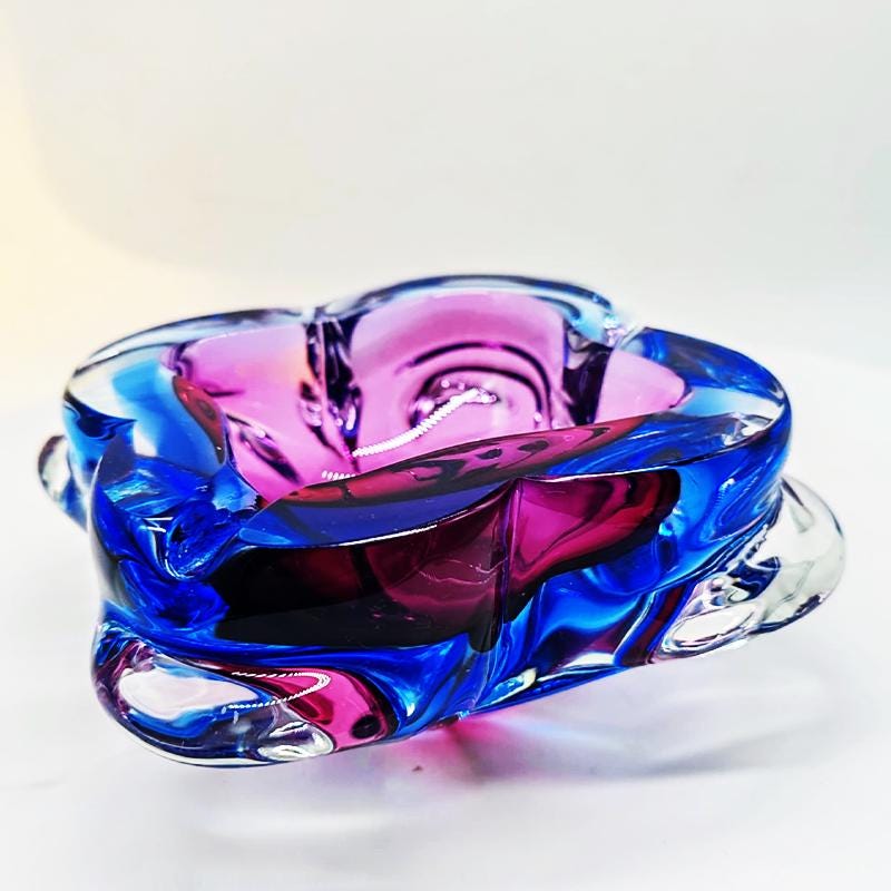 1960s Stunning  Pink and Sky Blue Ashtray or Catch-all in Murano Glass. Made in Italy.