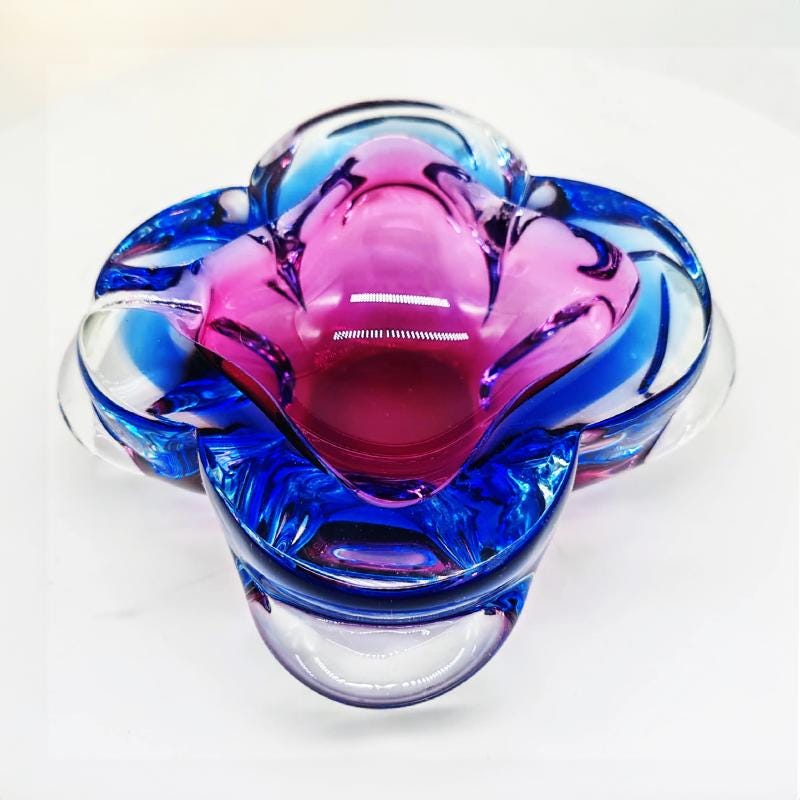 1960s Stunning  Pink and Sky Blue Ashtray or Catch-all in Murano Glass. Made in Italy.