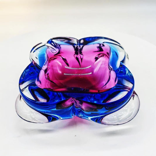 1960s Stunning  Pink and Sky Blue Ashtray or Catch-all in Murano Glass. Made in Italy.