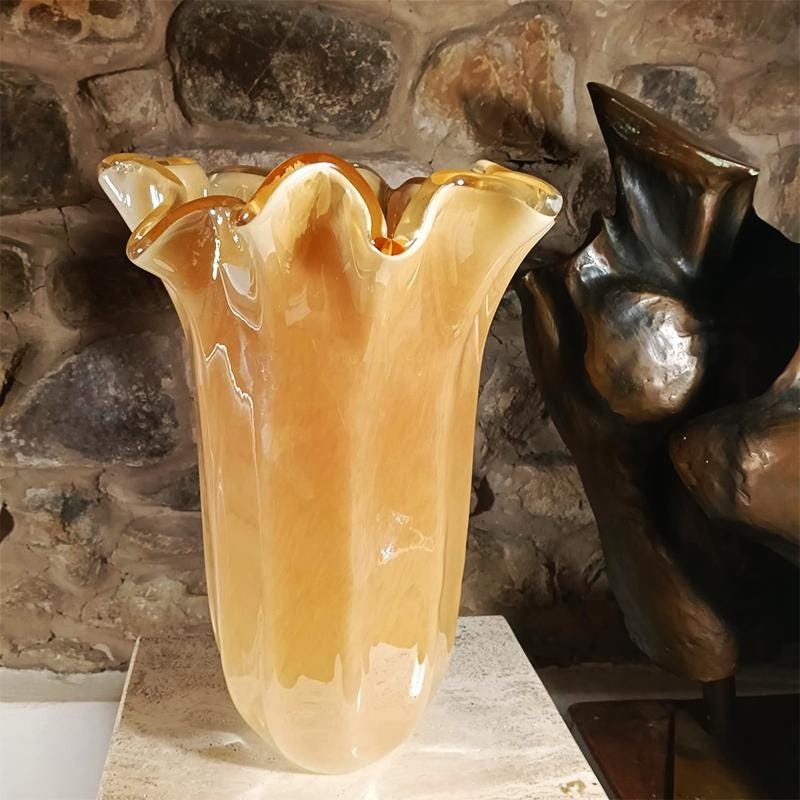 Stunnind Jacketed Vase in Hand Worked Murano Glass. Made in Italy.