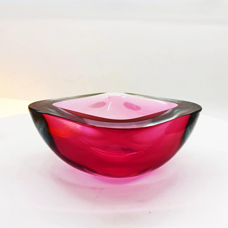 1960s Pink Square with Round Corners Ashtray or Catch-all in Murano Glass. Made in Italy.