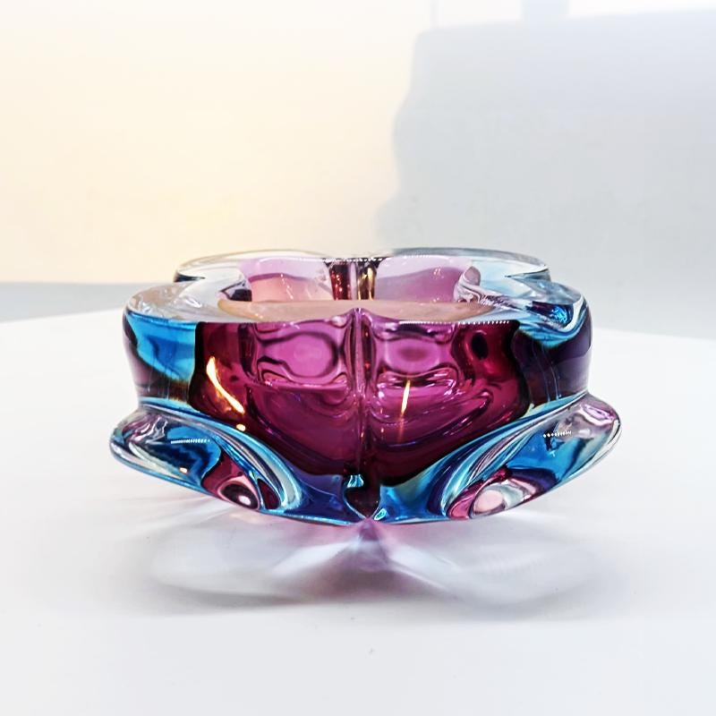 1960s Stunning Pink and Sky Blue Ashtray or Catch-all in Murano Glass. Made in Italy.