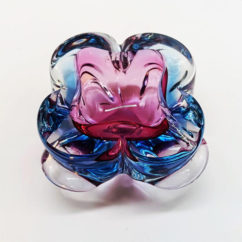 1960s Stunning Pink and Sky Blue Ashtray or Catch-all in Murano Glass. Made in Italy.