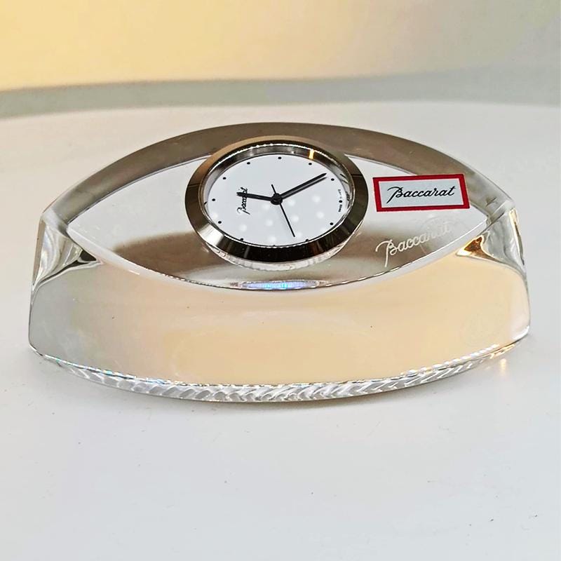Vintage Baccarat Crystal table Clock with original box. Made in France