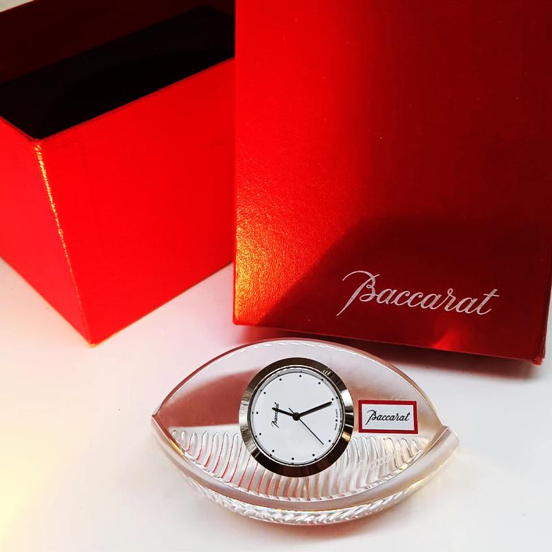 Vintage Baccarat Crystal table Clock with original box. Made in France
