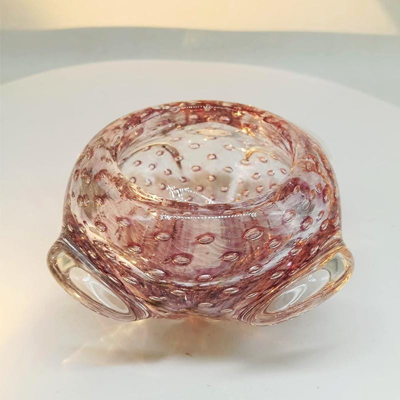 1960s Pink Ashtray or Catch-all in Murano Glass with Air Bubbles.  Made in Italy.