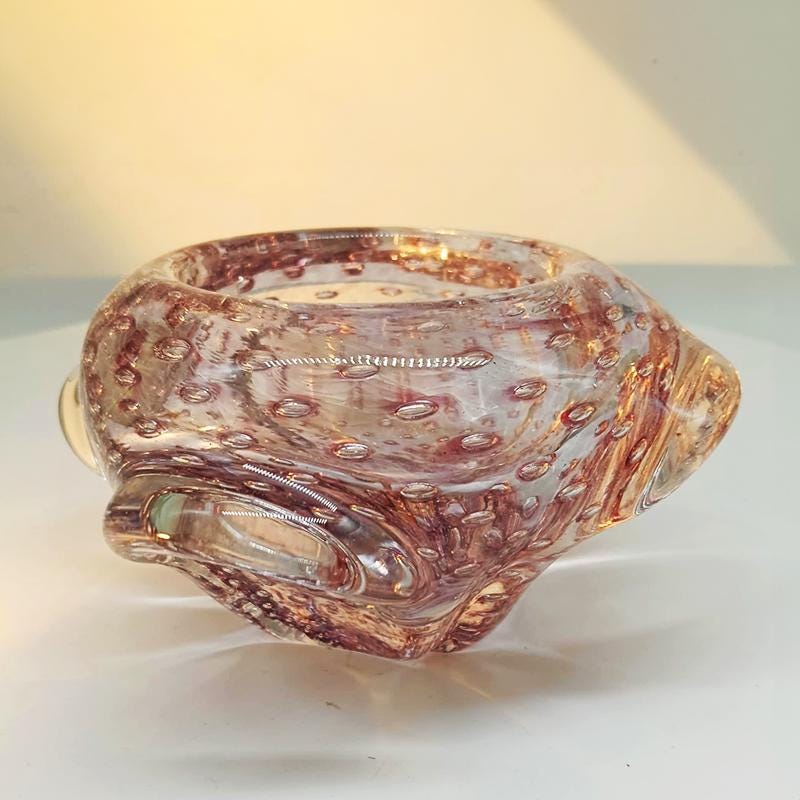 1960s Pink Ashtray or Catch-all in Murano Glass with Air Bubbles.  Made in Italy.