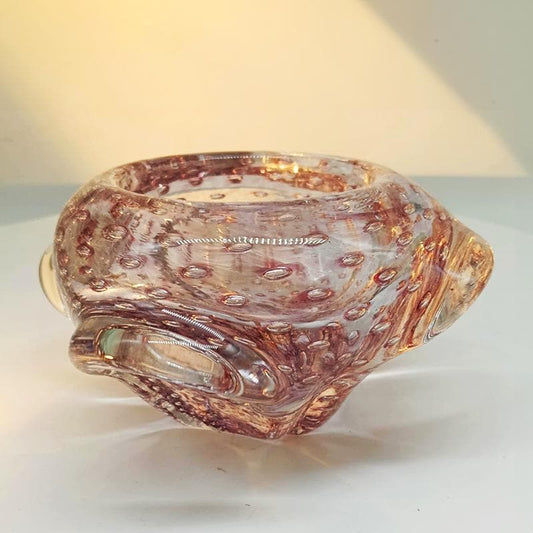 1960s Pink Ashtray or Catch-all in Murano Glass with Air Bubbles. Made in Italy.
