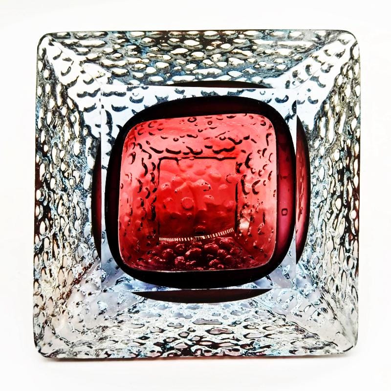 1960s Square Ashtray or Catch-all in Murano Glass by Flavio Poli for Seguso. Made in Italy.