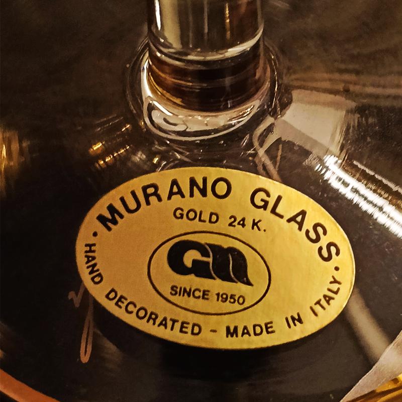 Vintage Stunning Set with 6 Glasses and a Tray in Murano Glass with hand decorated 24K Gold finishes by GN Murano.