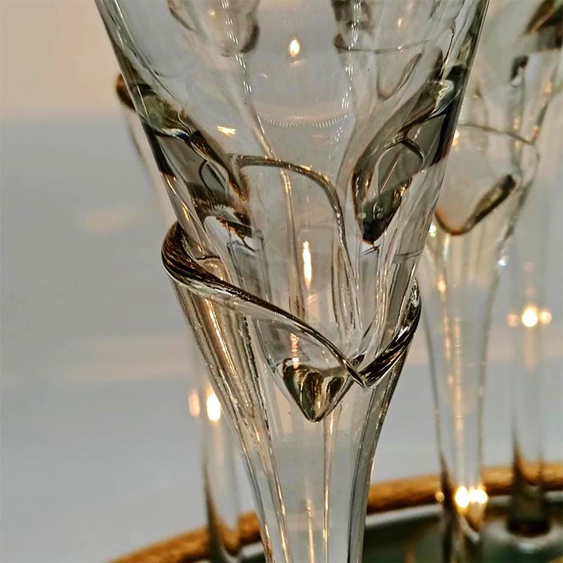 Vintage Stunning Set with 6 Glasses and a Tray in Murano Glass with hand decorated 24K Gold finishes by GN Murano.