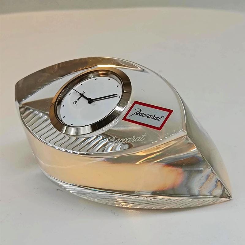 Vintage Baccarat Crystal table Clock with original box. Made in France