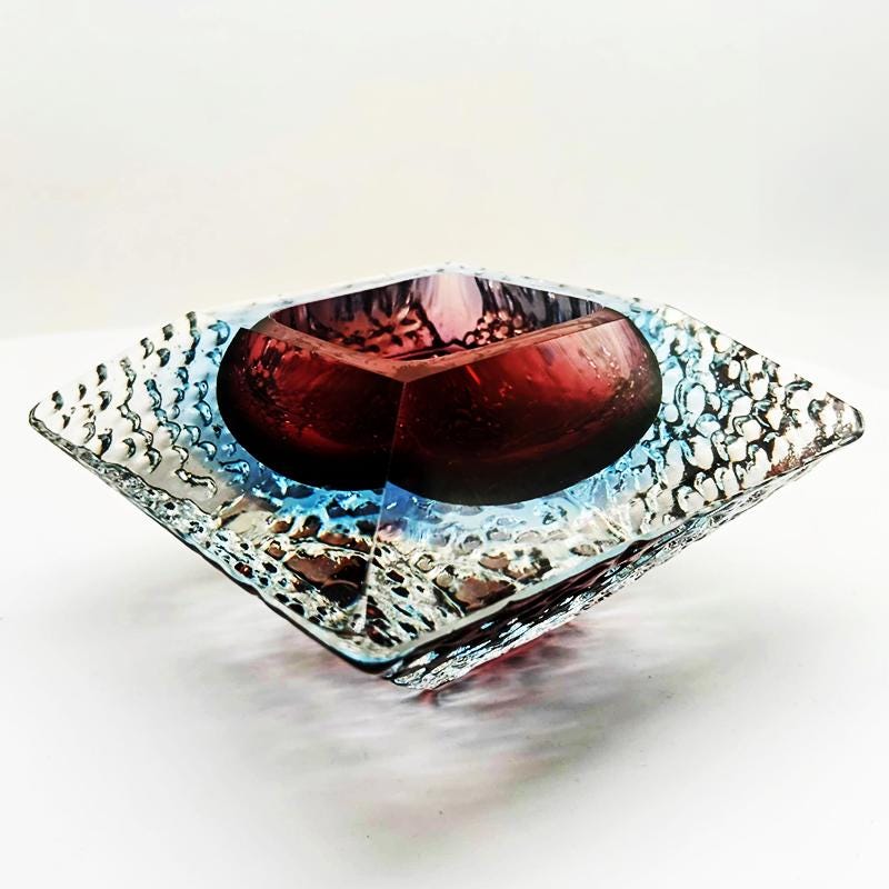 1960s Square Ashtray or Catch-all in Murano Glass by Flavio Poli for Seguso. Made in Italy.