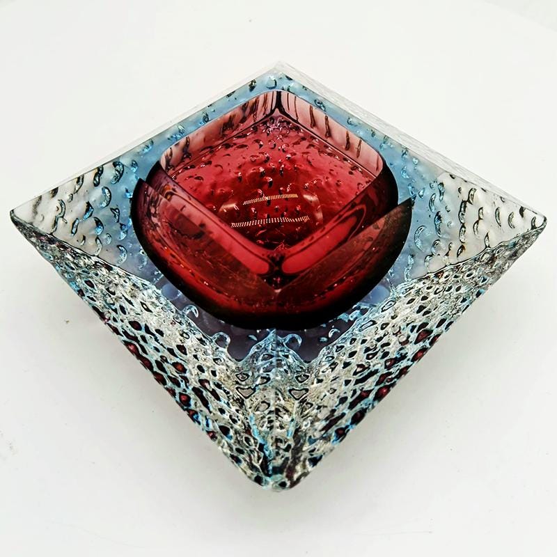 1960s Square Ashtray or Catch-all in Murano Glass by Flavio Poli for Seguso. Made in Italy.