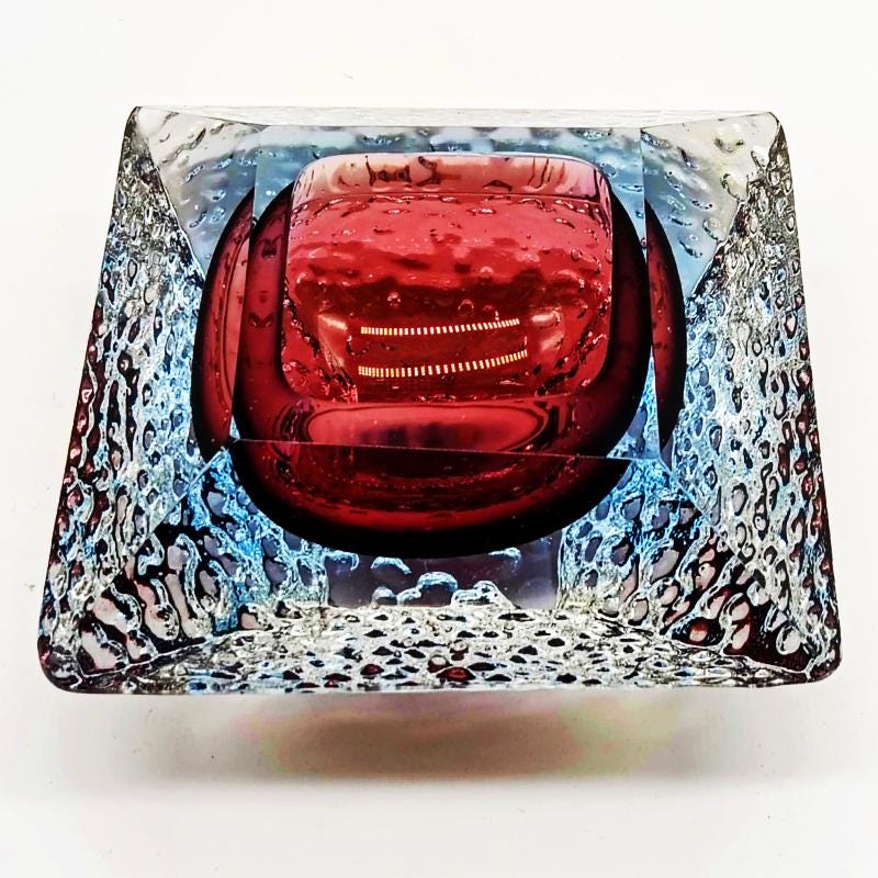 1960s Square Ashtray or Catch-all in Murano Glass by Flavio Poli for Seguso. Made in Italy.