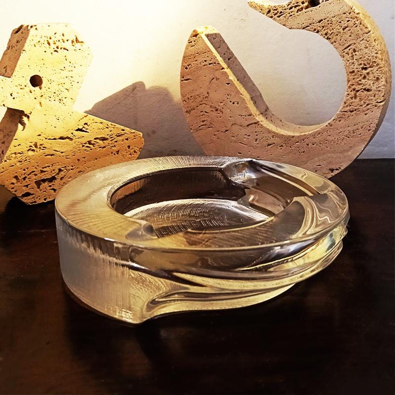 1970s Ashtray by Fabio Frontini for Arnolfo di Cambio in Lead Crystal, Azteca Collection.