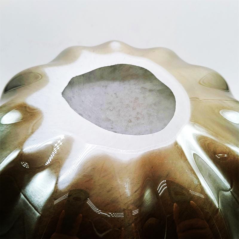 Big Glossy light Bronze Jacketed Fazzoletto Vase in Hand Worked Murano Glass. Made in Italy.