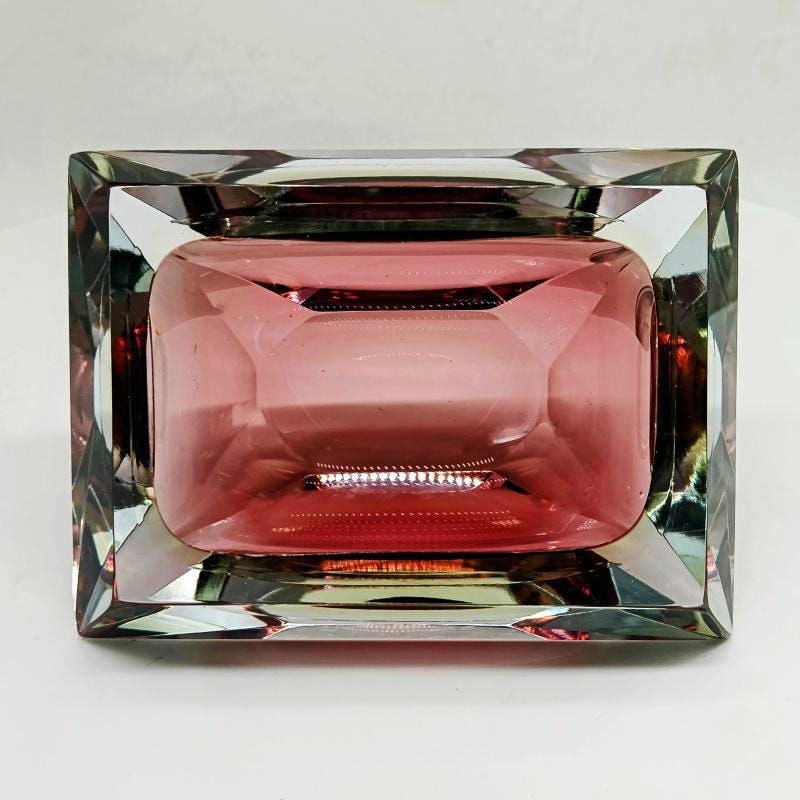 1960s  Purple Rectangular Multifaceted Ashtray or Catch-all in Murano Glass by Flavio Poli for Seguso. Made in Italy.
