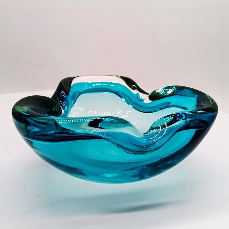1960s Ligh Blue Ashtray or Catch-all in Murano Glass by Flavio Poli for Seguso. Made in Italy.