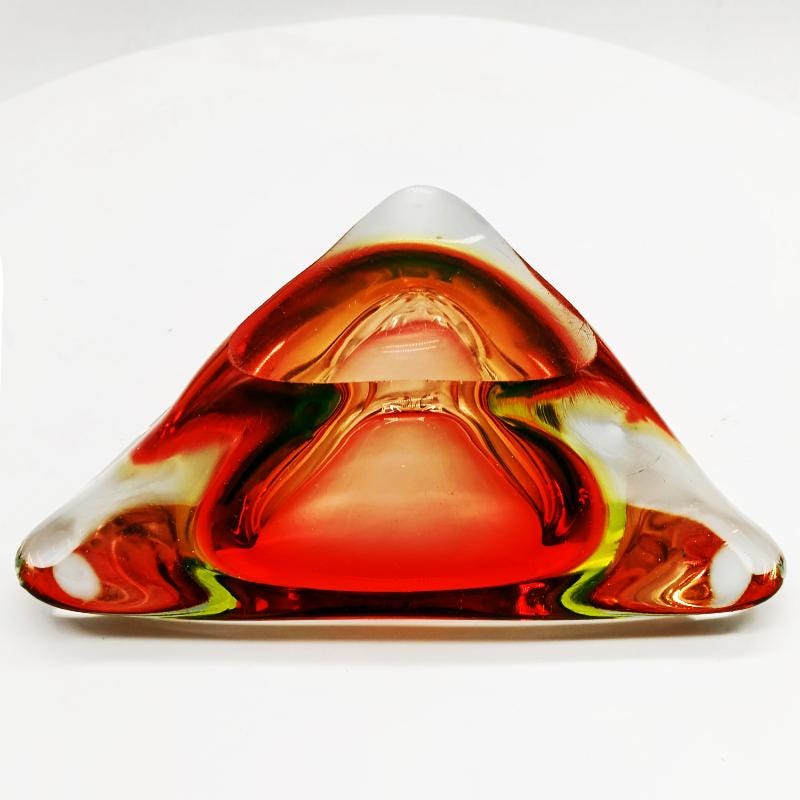 1960s Stunnning Big Triangular Ashtray or Catch-all in Murano Glass. Made in Italy.