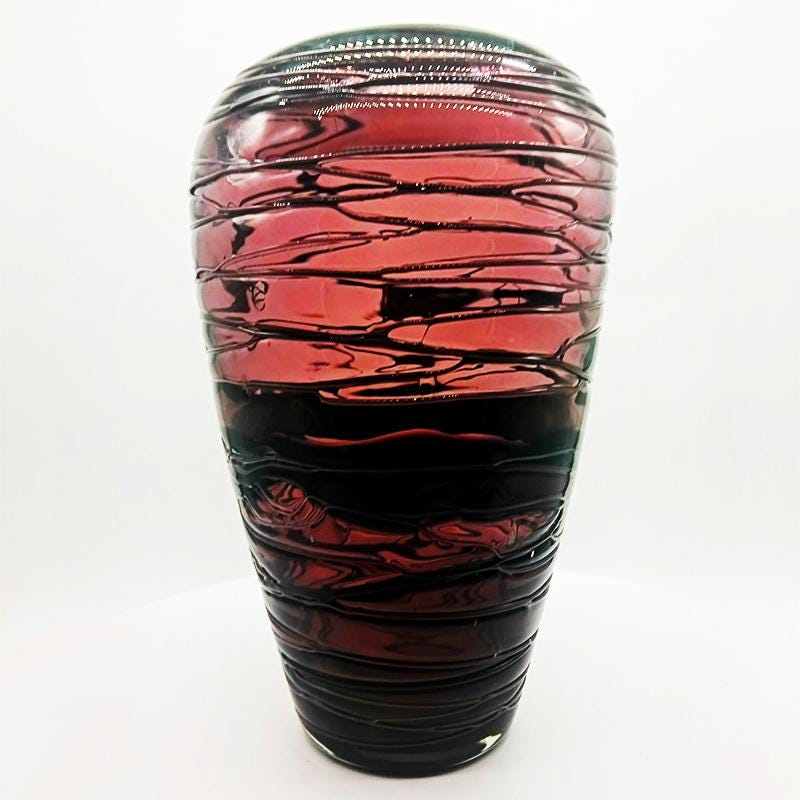 1970s Purple Vase in Hand Worked, Hand Blown Murano Glass - Made in Italy.