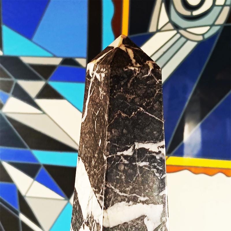 1960s Stunning very Big Hand-Carved Obelisk in Black Marble of Aquitaine. Made in Italy.  57 cm. h / 22.44 h inches