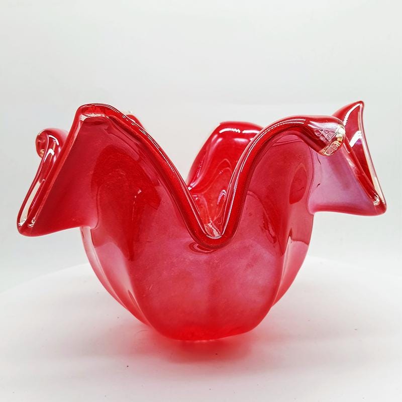 Glossy Red Jacketed Vase in Hand Worked Murano Glass. Made in Italy.
