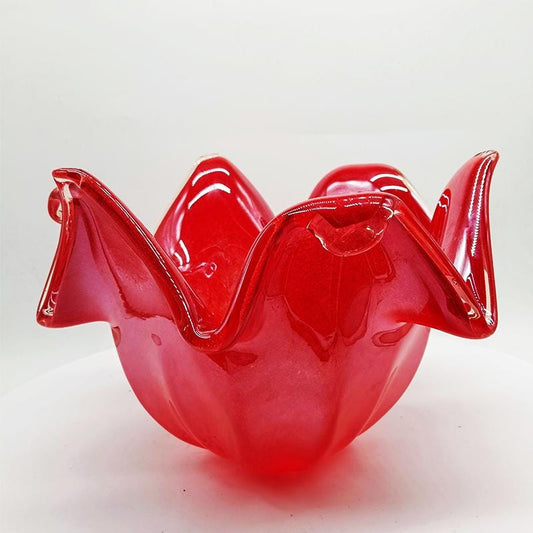 Glossy Red Jacketed Vase in Hand Worked Murano Glass. Made in Italy.