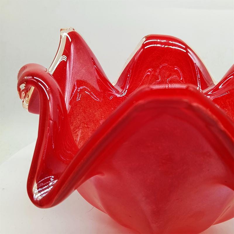 Glossy Red Jacketed Vase in Hand Worked Murano Glass. Made in Italy.