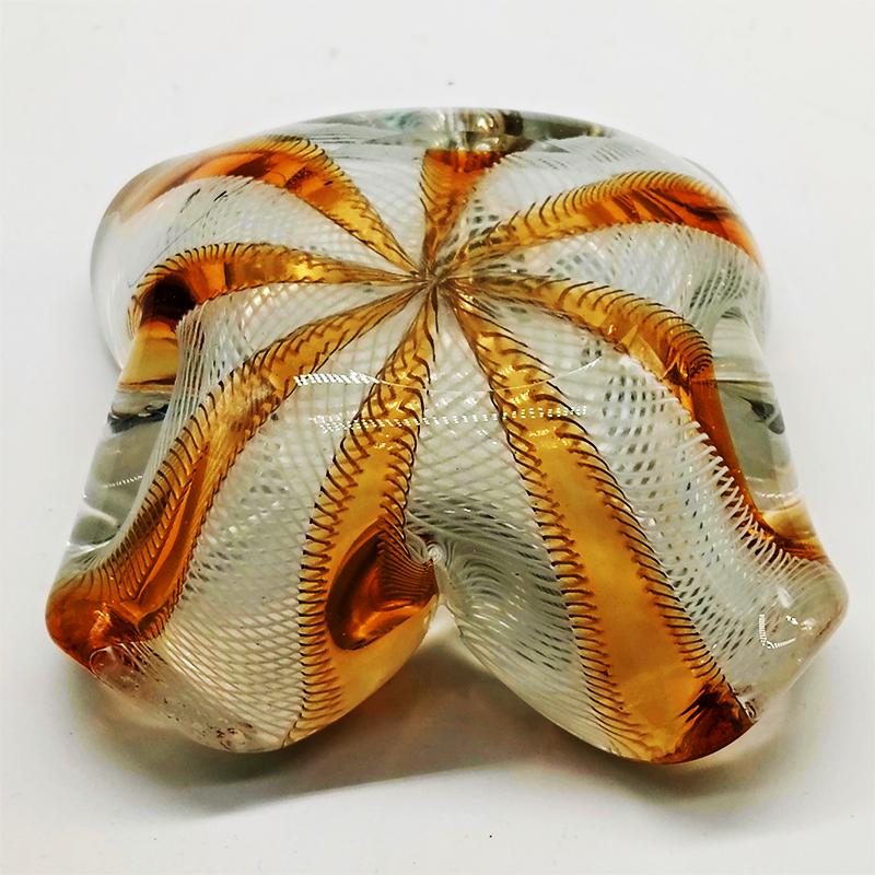 1950s Stunning Rare Ashtray in Hand Worked Murano Glass with reticello filigree.