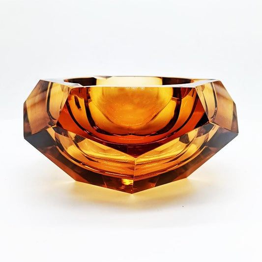 1960s Amber Multifaceted Ashtray or Catch-all in Murano Glass. Made in Italy.